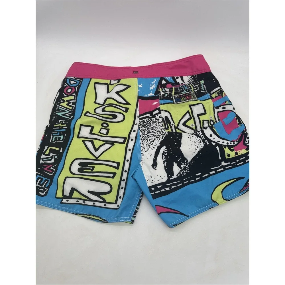 VINTAGE Quiksilver Board Shorts Mens 34 Multicolor 80s Surf Graphic Trunks